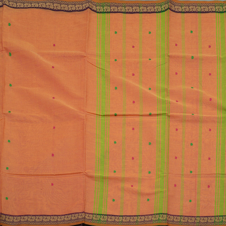 Hayagrivas Peach Pink Handloom Pure Cotton Saree with Dark Purple Border KBE48D3-15