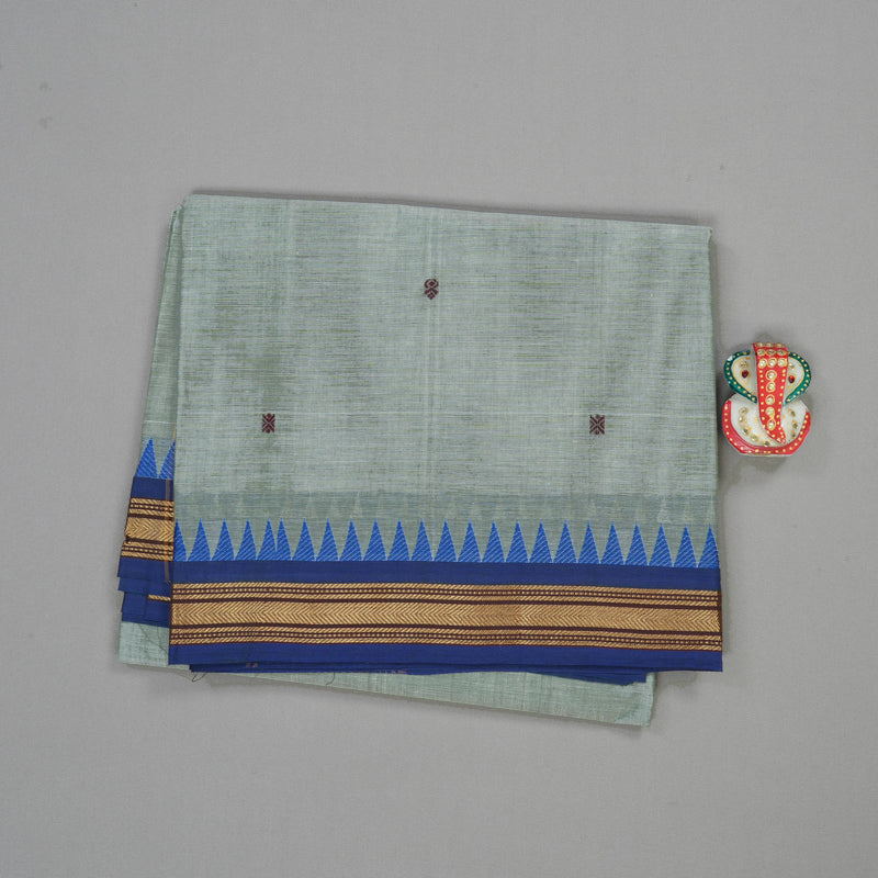 Hayagrivas Handloom Pure Cotton Saree in Grey with blue KBE48D3-19