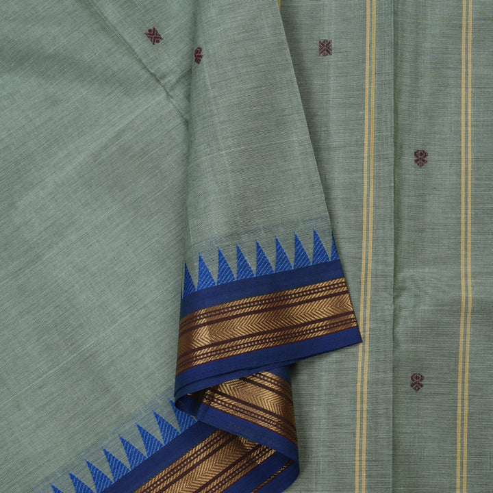Hayagrivas Handloom Pure Cotton Saree in Grey with blue KBE48D3-19