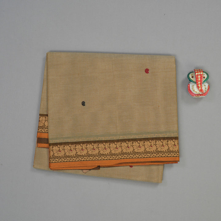 Hayagrivas Sandal Handloom Pure Cotton Saree with Mehandi Green Border KBE48D3-24
