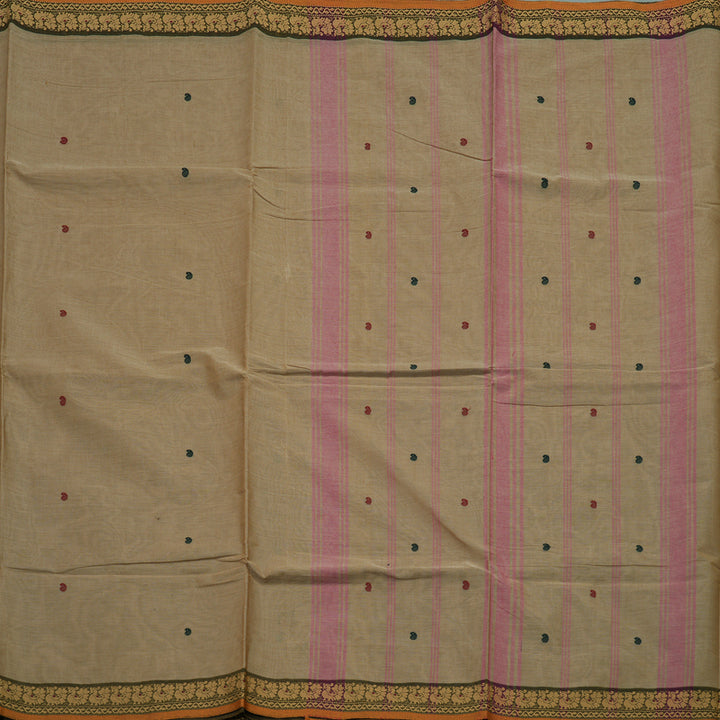 Hayagrivas Sandal Handloom Pure Cotton Saree with Mehandi Green Border KBE48D3-24