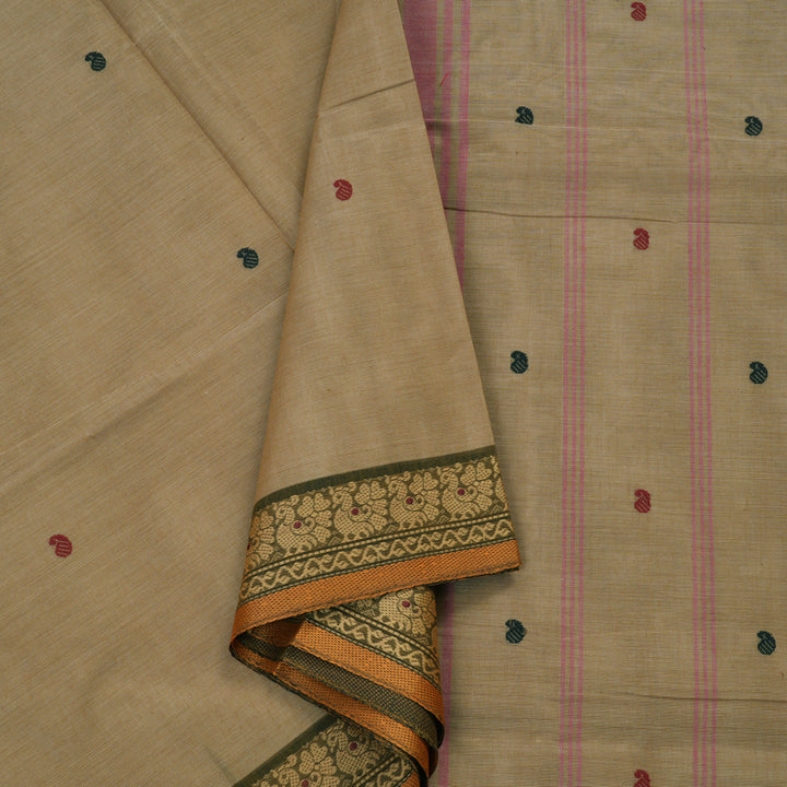 Hayagrivas Sandal Handloom Pure Cotton Saree with Mehandi Green Border KBE48D3-24