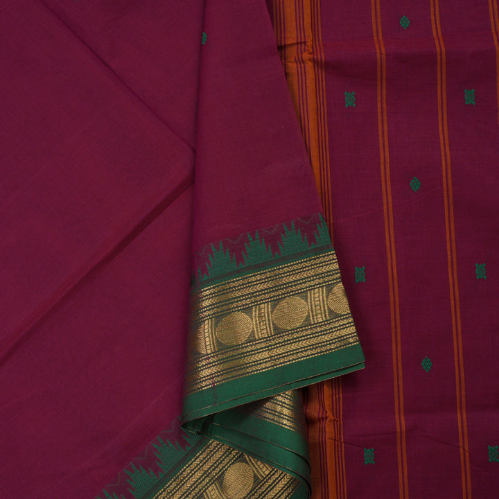 Hayagrivas Handloom Pure Cotton Saree in attractive purple with green KBE48D3-25