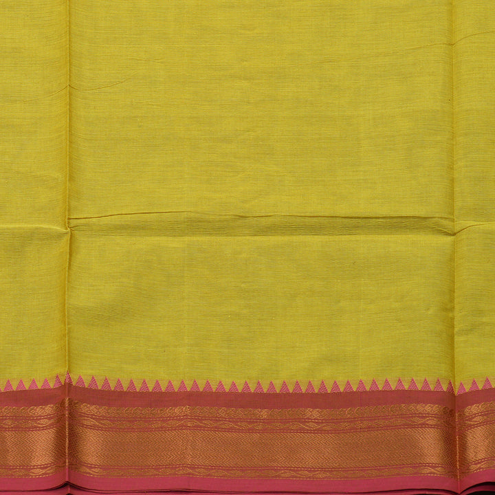 Hayagrivas Handloom Pure cotton saree in Lemon yellow Ganga jamuna border KBE48D3-26