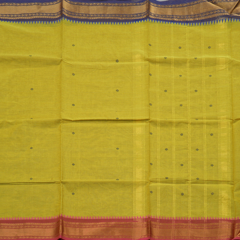 Hayagrivas Handloom Pure cotton saree in Lemon yellow Ganga jamuna border KBE48D3-26