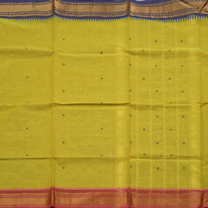 Hayagrivas Handloom Pure cotton saree in Lemon yellow Ganga jamuna border KBE48D3-26