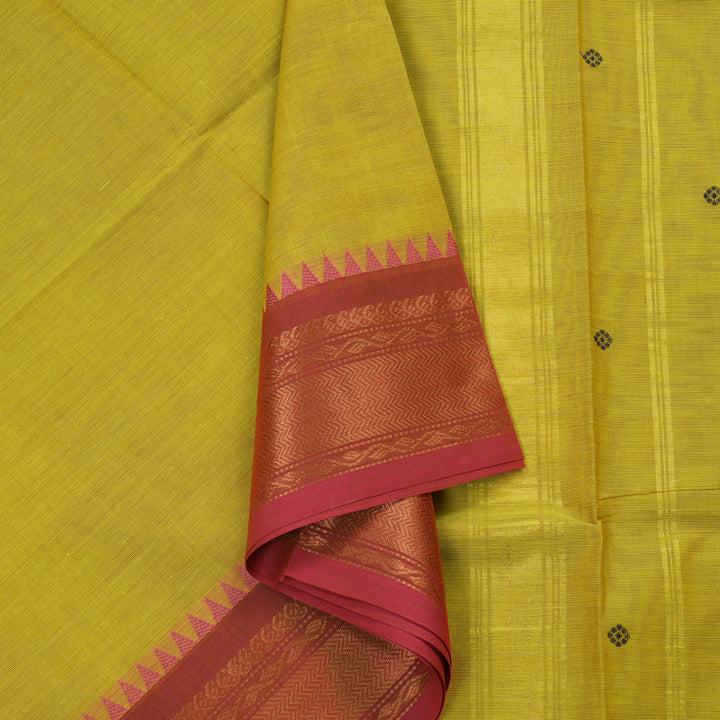 Hayagrivas Handloom Pure cotton saree in Lemon yellow Ganga jamuna border KBE48D3-26