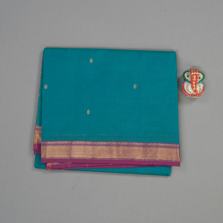 Hayagrivas Sky Blue Handloom Pure Cotton Saree with Purple Border KBE48D3-29