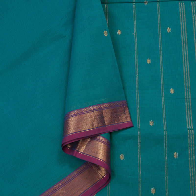 Hayagrivas Sky Blue Handloom Pure Cotton Saree with Purple Border KBE48D3-29
