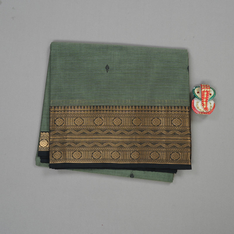 Hayagrivas Handloom Pure Cotton Saree in subtle grey with black KBE48D3-44