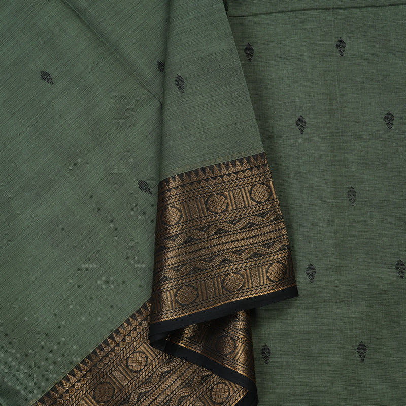 Hayagrivas Handloom Pure Cotton Saree in subtle grey with black KBE48D3-44