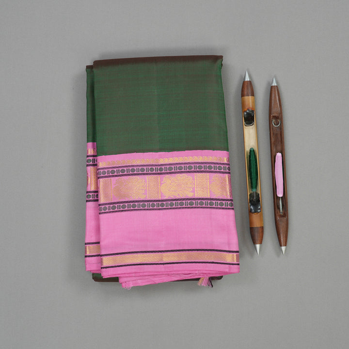 Hayagrivas Handloom Deep Manthalir Kanjivaram Silk Saree with Lavendar Pink Border KBE492F2-2
