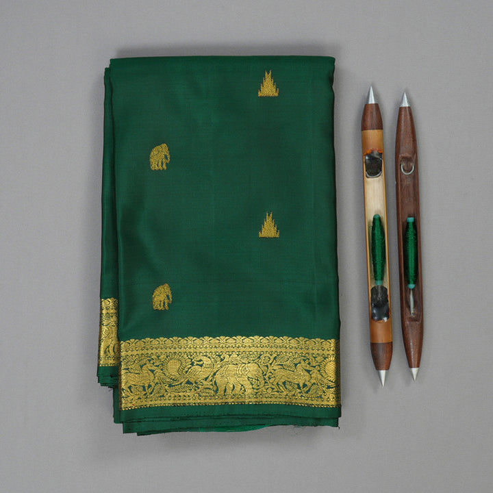 Hayagrivas Handloom Dark Green Kanjivaram Silk Saree KBE493F1-8