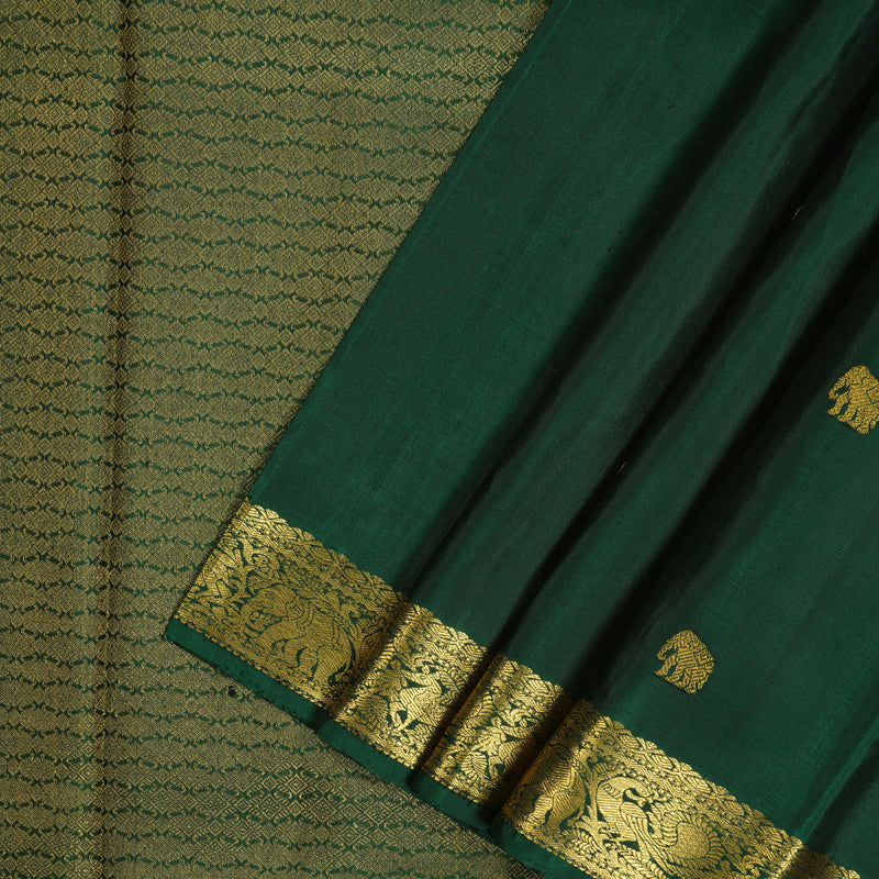 Hayagrivas Handloom Dark Green Kanjivaram Silk Saree KBE493F1-8