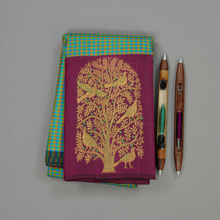 Hayagrivas Handloom Kanjivaram Silk Saree in Gorgeous Multi-Colour Checks KBE49D2-1