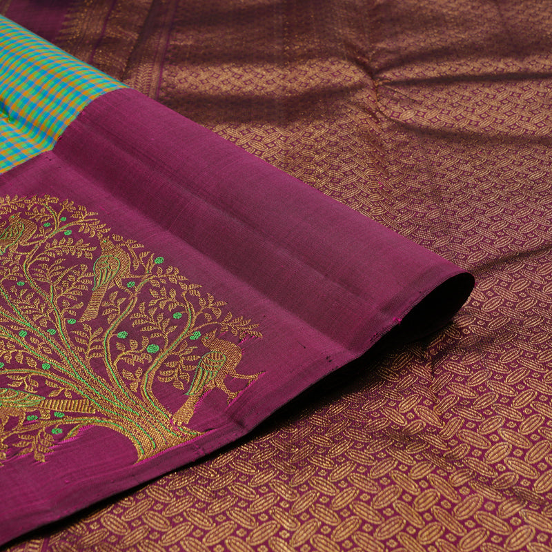 Hayagrivas Handloom Kanjivaram Silk Saree in Gorgeous Multi-Colour Checks KBE49D2-1