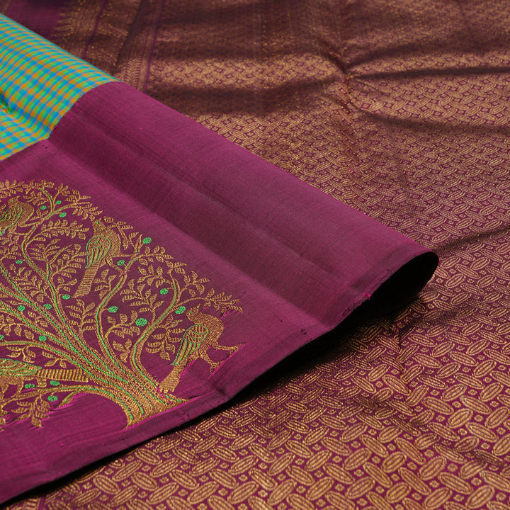Hayagrivas Handloom Kanjivaram Silk Saree in Gorgeous Multi-Colour Checks KBE49D2-1