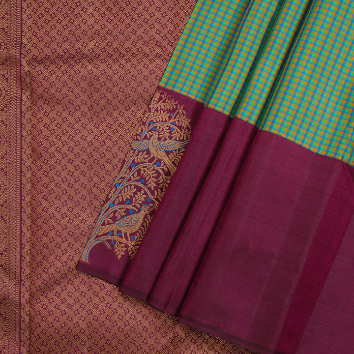 Hayagrivas Handloom Kanjivaram Silk Saree in Gorgeous Multi-Colour Checks KBE49D2-1