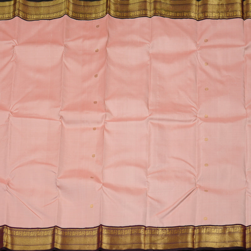 Hayagrivas Peach Pink Handloom Kanjivaram Silk Saree with Dark Purple Border KBE49D6-1