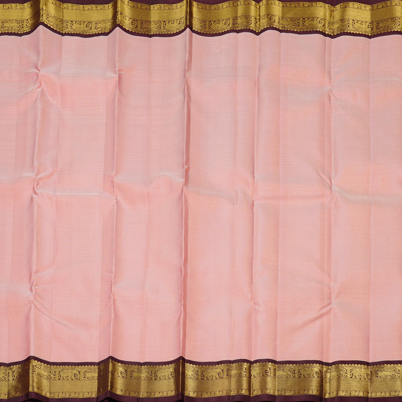 Hayagrivas Peach Pink Handloom Kanjivaram Silk Saree with Dark Brown Border KBE49D6-3
