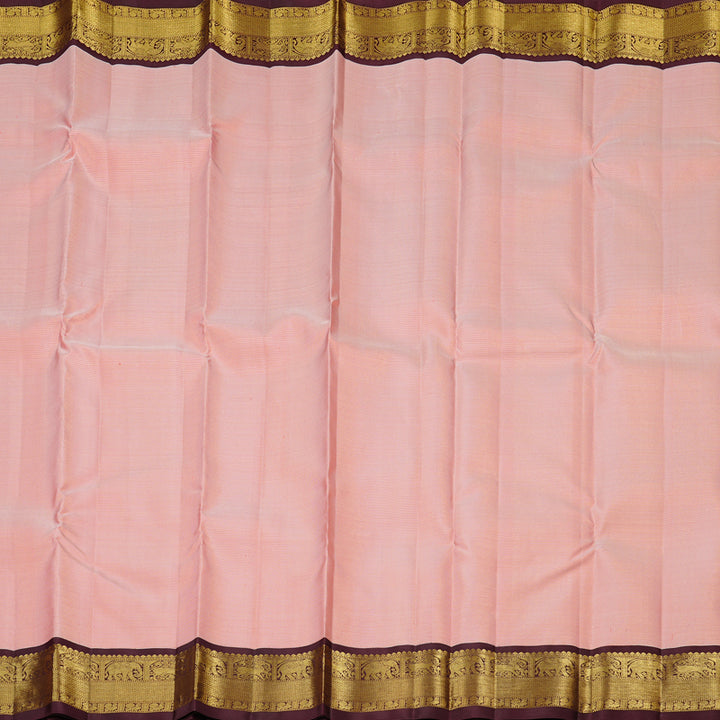 Hayagrivas Peach Pink Handloom Kanjivaram Silk Saree with Dark Brown Border KBE49D6-3