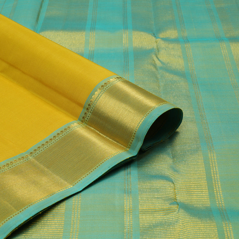 Hayagrivas Lemon Yellow Handloom Kanjivaram Silk Saree with Sea Blue Border KBE4D19-1