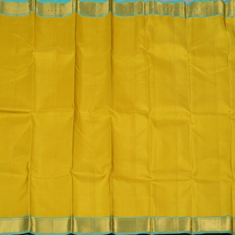 Hayagrivas Lemon Yellow Handloom Kanjivaram Silk Saree with Sea Blue Border KBE4D19-1