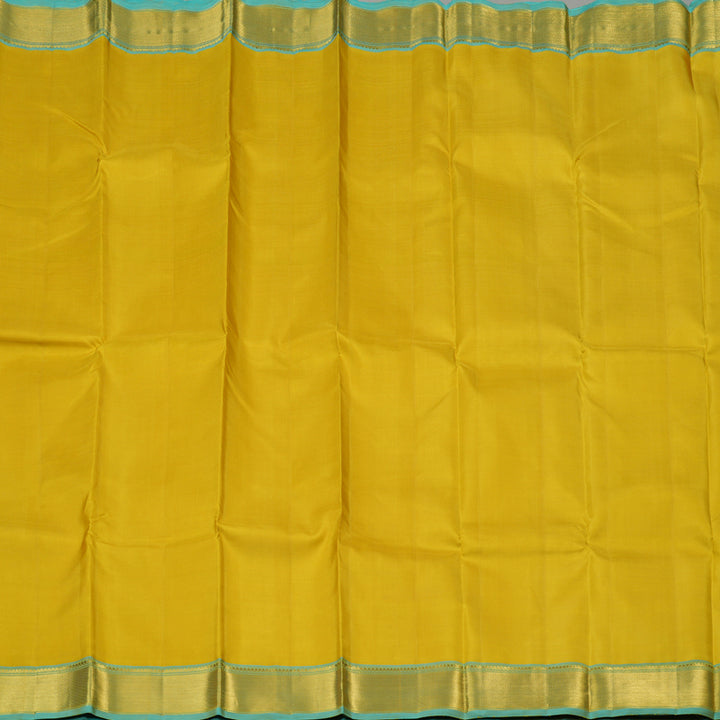 Hayagrivas Lemon Yellow Handloom Kanjivaram Silk Saree with Sea Blue Border KBE4D19-1