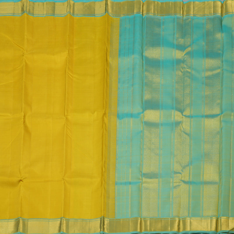 Hayagrivas Lemon Yellow Handloom Kanjivaram Silk Saree with Sea Blue Border KBE4D19-1