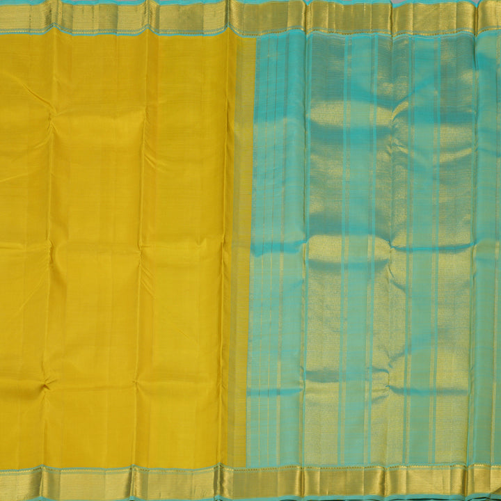Hayagrivas Lemon Yellow Handloom Kanjivaram Silk Saree with Sea Blue Border KBE4D19-1