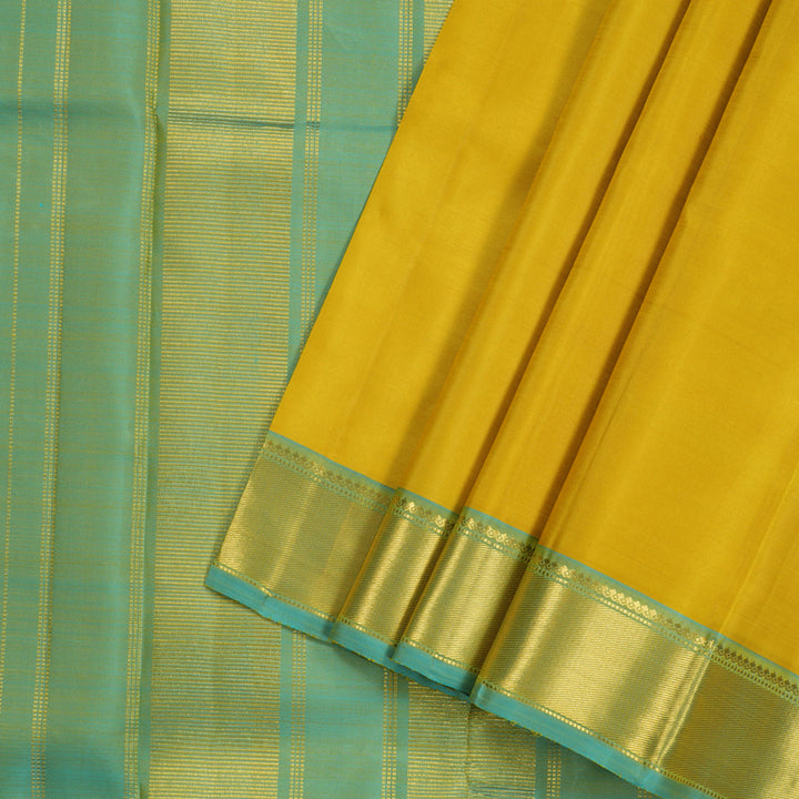 Hayagrivas Lemon Yellow Handloom Kanjivaram Silk Saree with Sea Blue Border KBE4D19-1