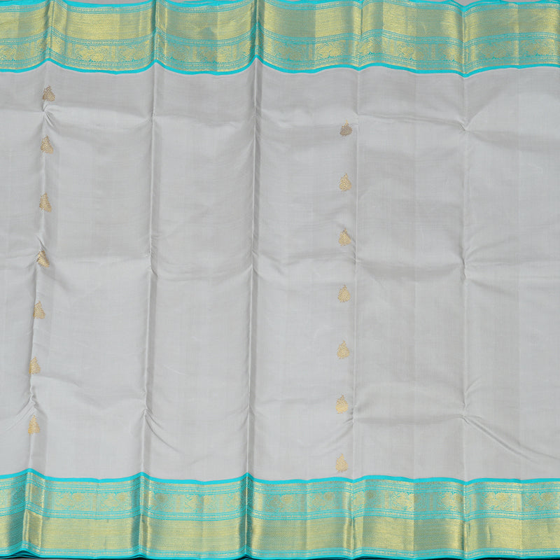Hayagrivas Silver Grey Handloom Kanjivaram Silk Saree with Sea Blue Border KBE4D20-1