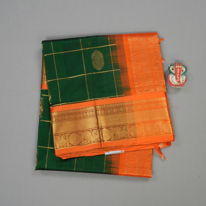 Hayagrivas Pure Silk Cotton saree in Bottle Green with Orange KBE505F1-1