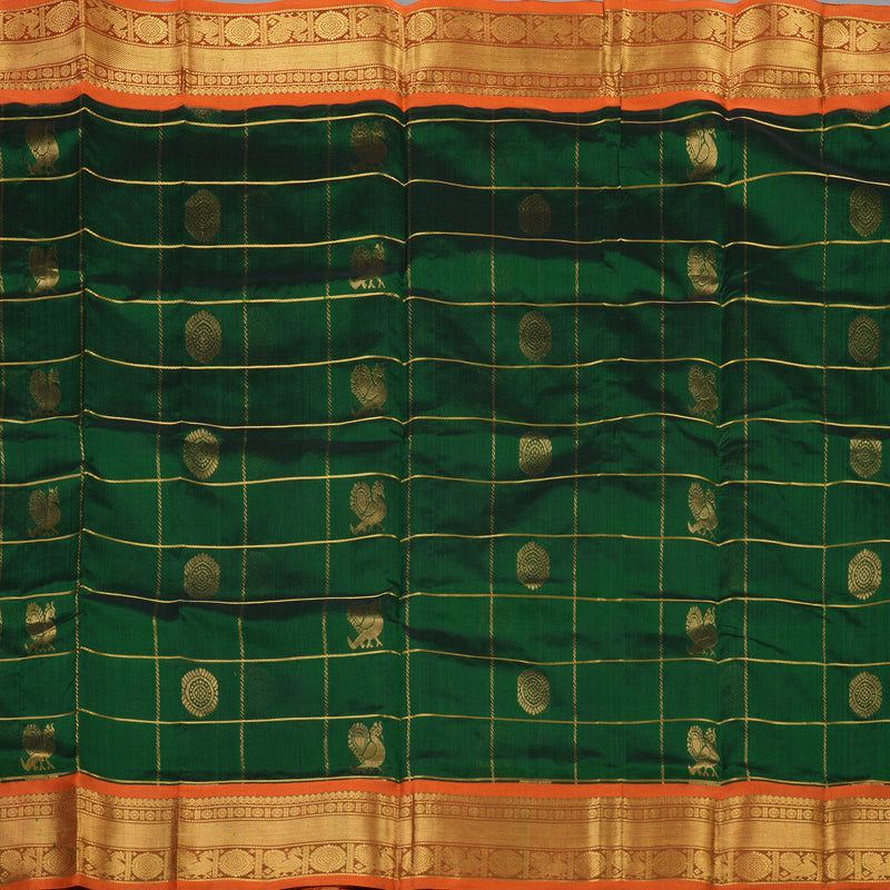 Hayagrivas Pure Silk Cotton saree in Bottle Green with Orange KBE505F1-1