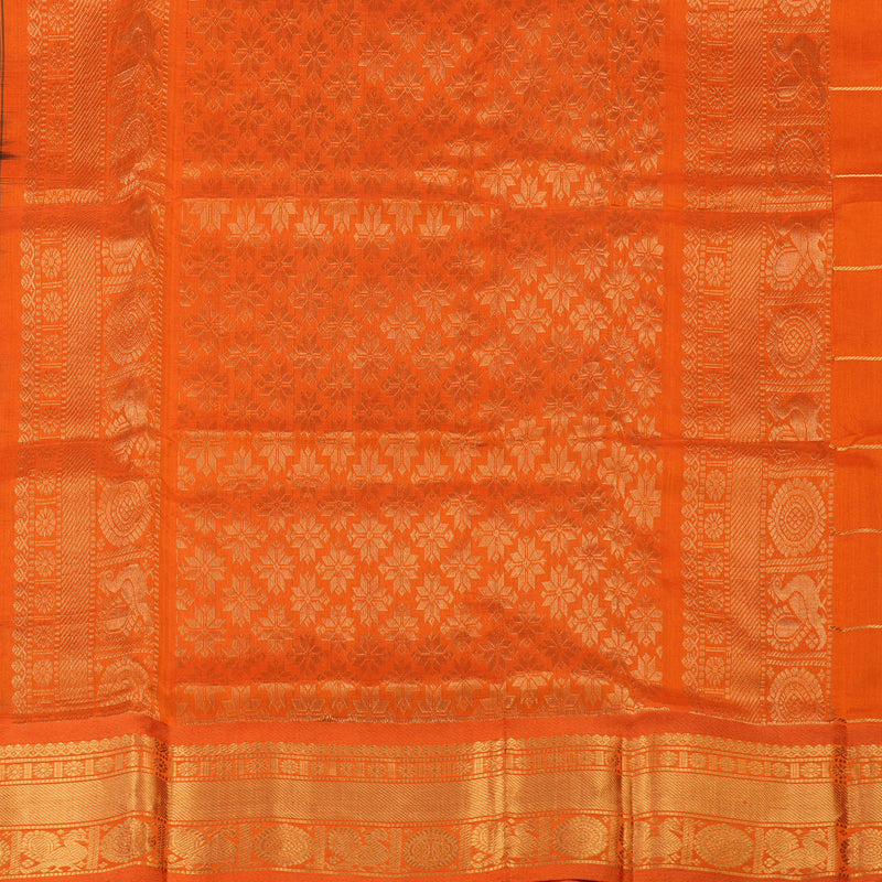 Hayagrivas Pure Silk Cotton saree in Bottle Green with Orange KBE505F1-1