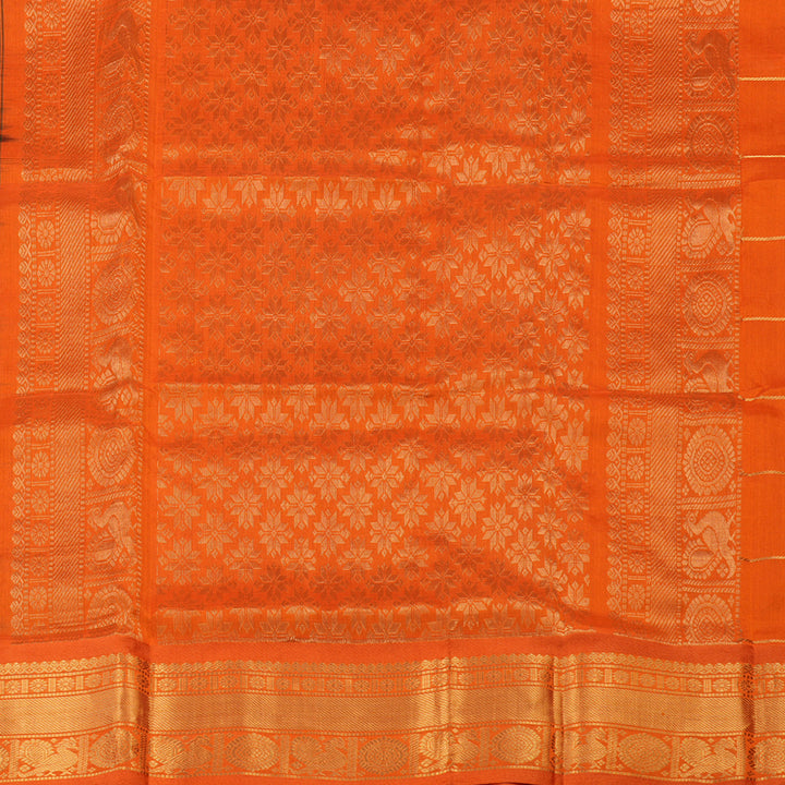 Hayagrivas Pure Silk Cotton saree in Bottle Green with Orange KBE505F1-1