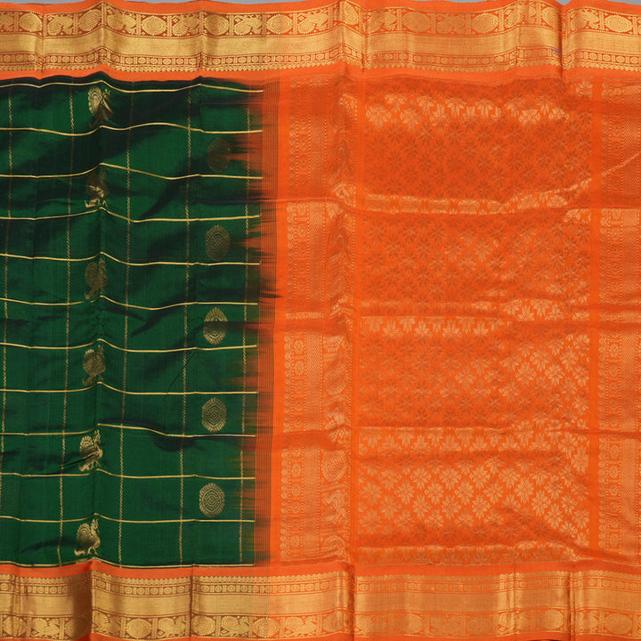 Hayagrivas Pure Silk Cotton saree in Bottle Green with Orange KBE505F1-1
