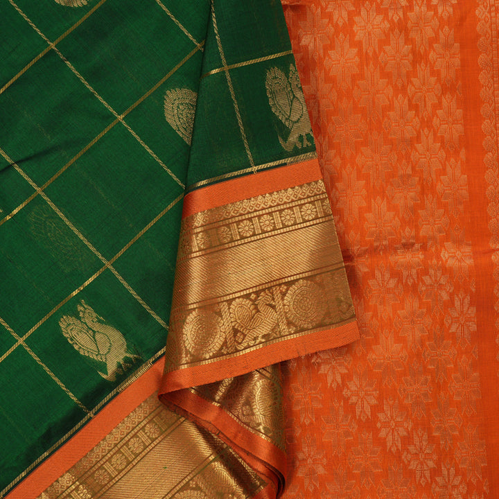 Hayagrivas Pure Silk Cotton saree in Bottle Green with Orange KBE505F1-1