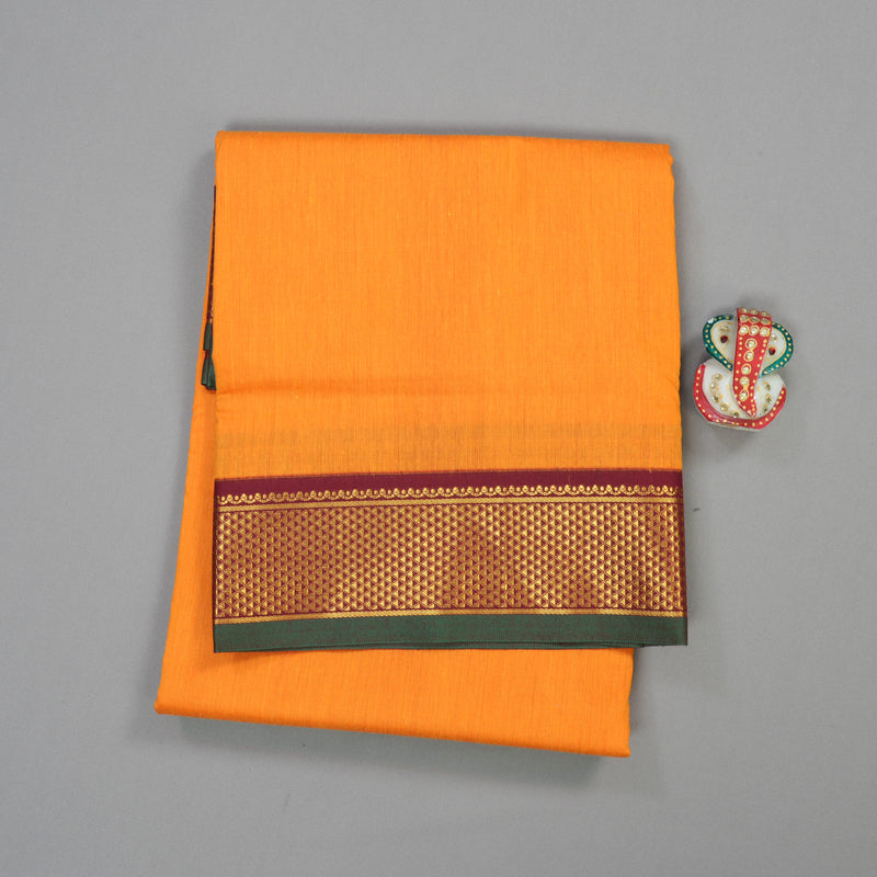Hayagrivas Ten Yards Semi silk saree in Orange with Maroon KBE508F11-1