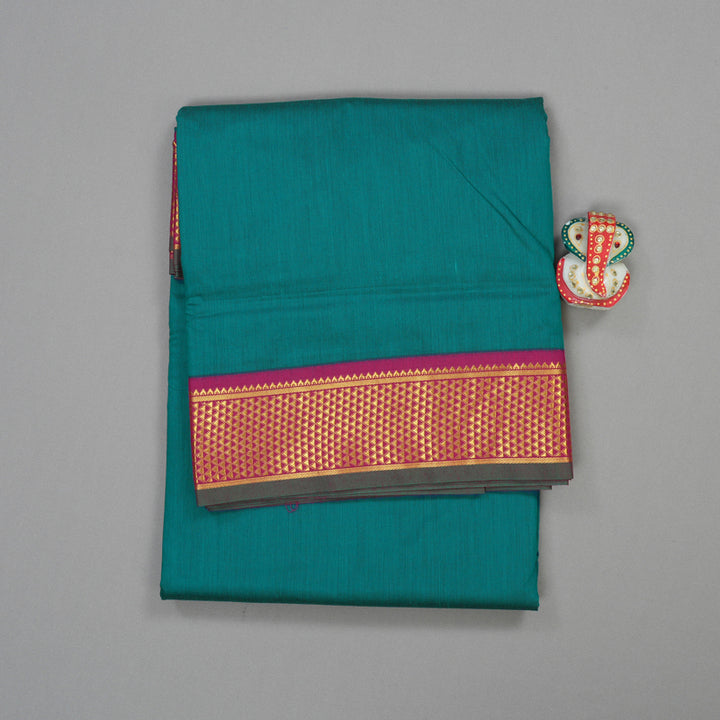 Hayagrivas Ten Yards Semi Silk saree in Green with Pink KBE508F11-4