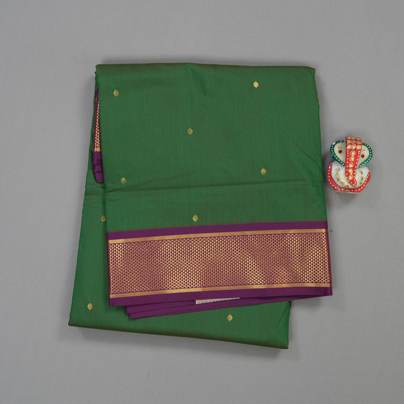 Hayagrivas Ten Yards Semi silk saree in Green with Purple KBE508F12-5