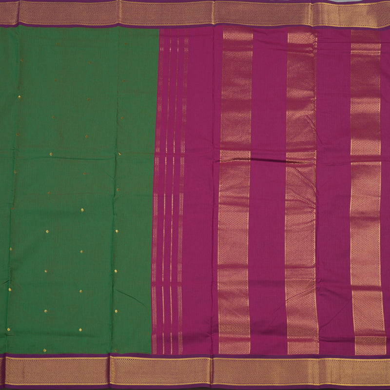 Hayagrivas Ten Yards Semi silk saree in Green with Purple KBE508F12-5