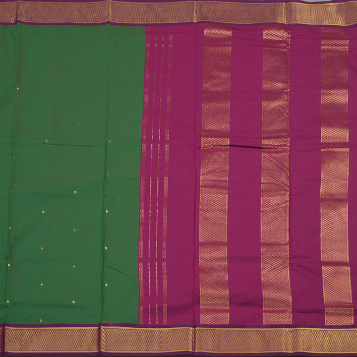 Hayagrivas Ten Yards Semi silk saree in Green with Purple KBE508F12-5