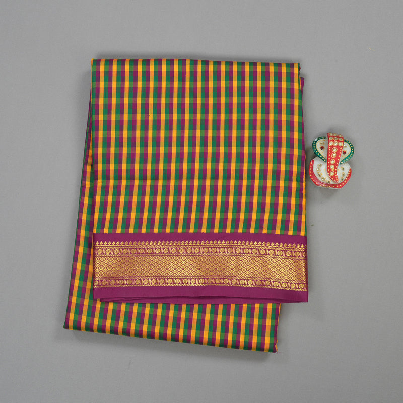 Hayagrivas Ten Yards Semi silk saree in Multicolour checks with Purple KBE508F13-1