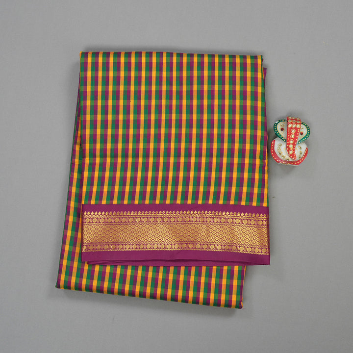 Hayagrivas Ten Yards Semi silk saree in Multicolour checks with Purple KBE508F13-1