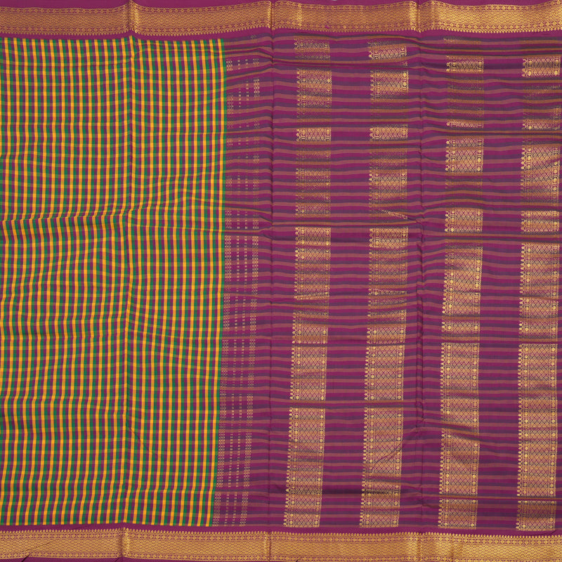 Hayagrivas Ten Yards Semi silk saree in Multicolour checks with Purple KBE508F13-1