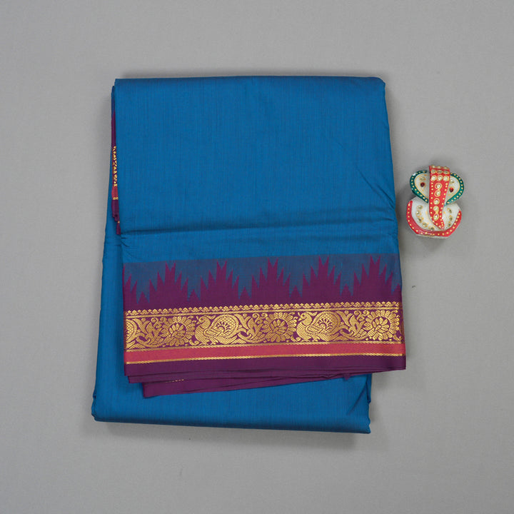 Hayagrivas Pure Ten Yards Semi Silk Saree in Teal blue with Purple KBE508F15-2