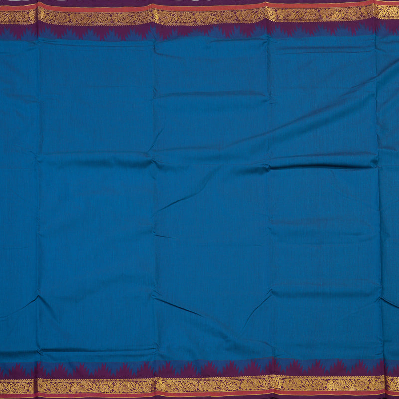 Hayagrivas Pure Ten Yards Semi Silk Saree in Teal blue with Purple KBE508F15-2