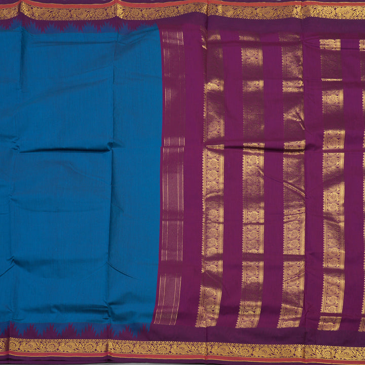 Hayagrivas Pure Ten Yards Semi Silk Saree in Teal blue with Purple KBE508F15-2