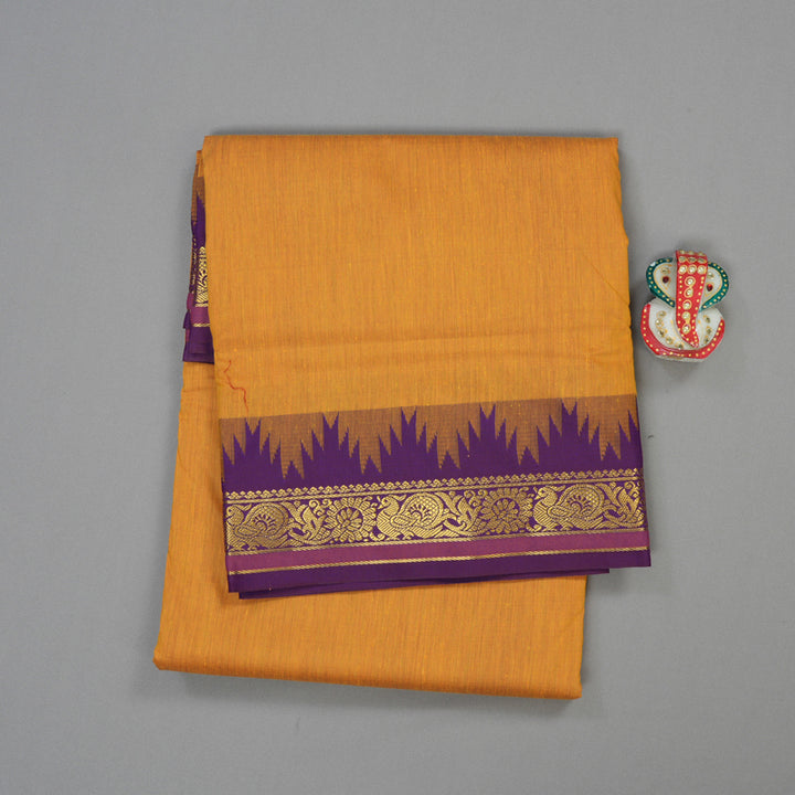 Hayagrivas Ten Yards Semi Silk saree in Mustard yellow with Purple KBE508F15-5
